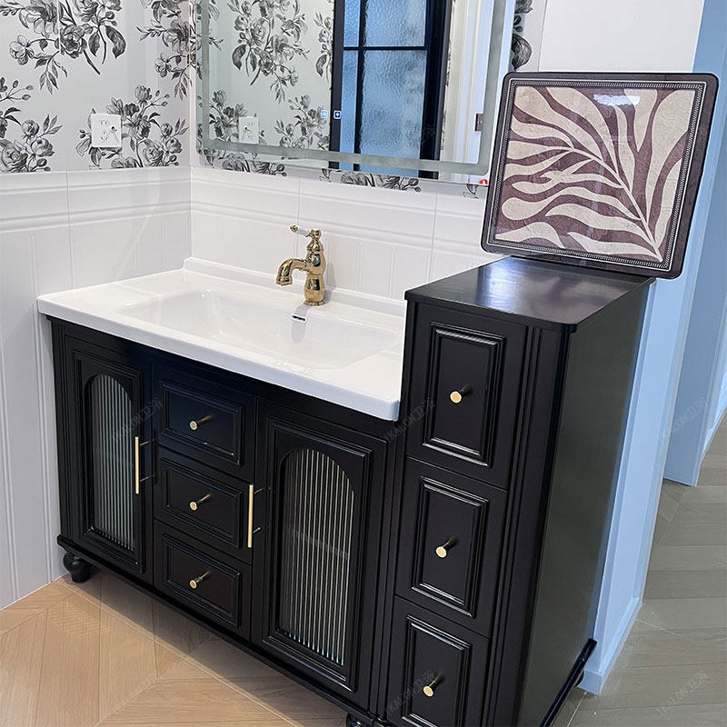 中古风落地浴室柜组合卫生间洗漱台法式复古陶瓷一体洗手台洗脸盆