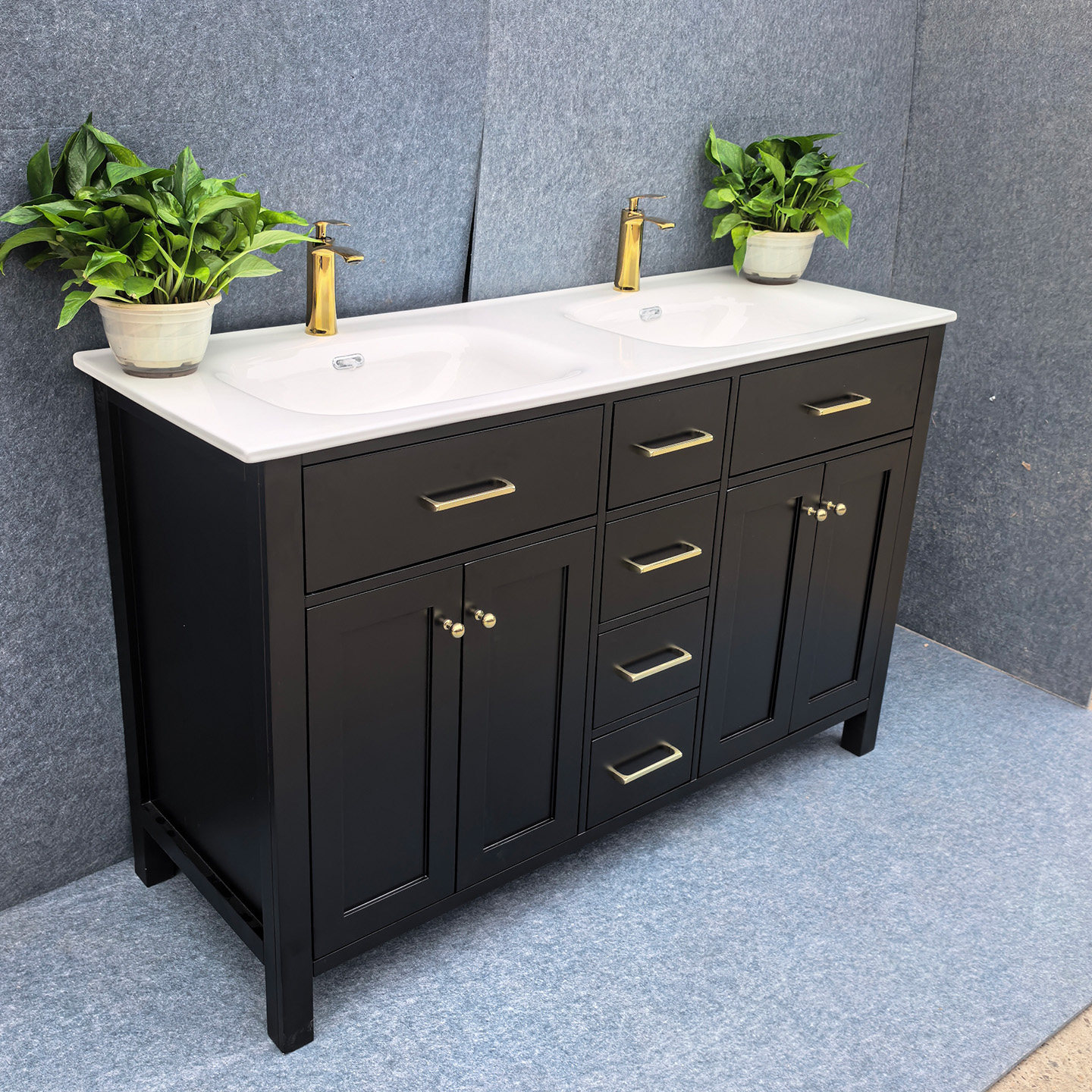 中古风落地式陶瓷一体盆浴室柜组合卫生间像木洗漱台洗脸盆洗手台