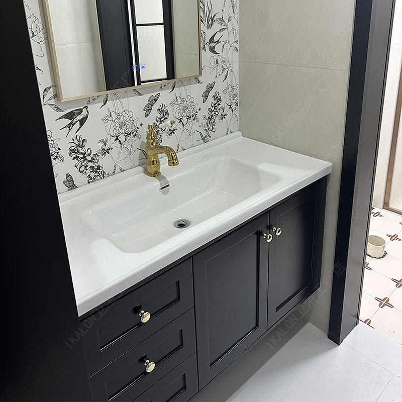 新款法式简约浴室柜组合卫生间洗漱台陶瓷一体洗手台洗脸盆可定制