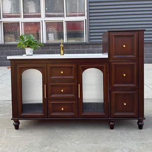 新款落地浴室柜组合法式中古风卫生间洗漱台陶瓷一体洗手台洗脸盆