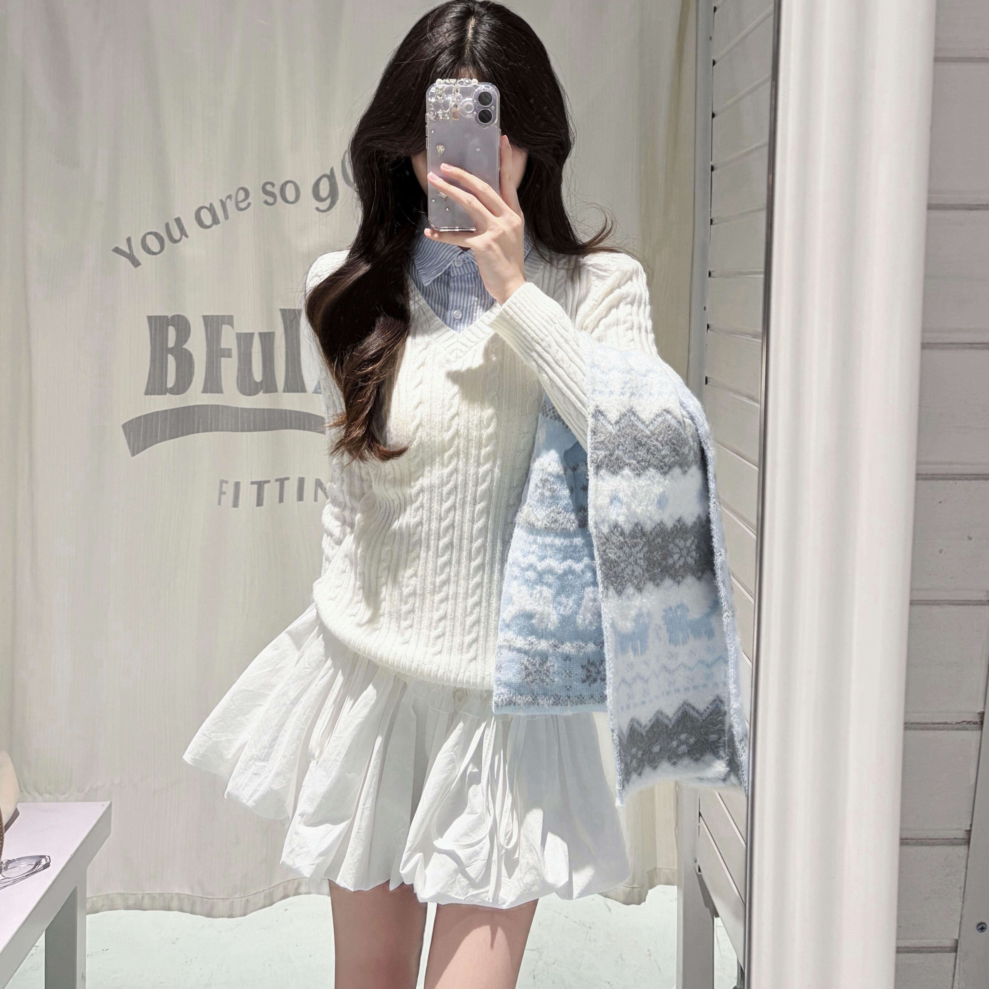 韩系衬衫领假两件白毛衣女秋冬修身内搭高级感套头小个子针织上衣