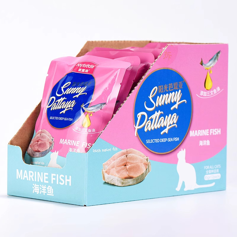 麦富迪阳光芭堤亚鱼油系列海洋鱼猫鲜封包85g*12袋猫咪零食湿粮包