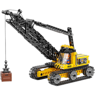 翔竣积木工程车系列起重机推土机挖掘机压路机模型男孩拼装玩具车