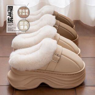 8.0cm厚底增高防水棉拖鞋女款冬季2025新款外穿保暖加绒室内防滑