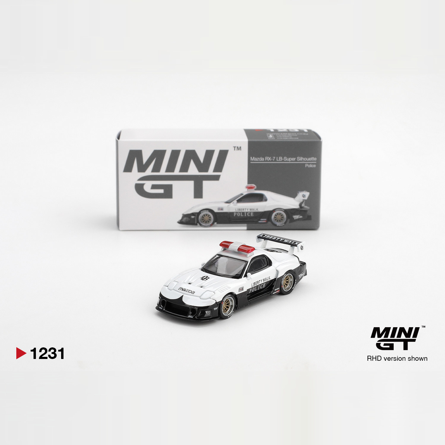MINIGT1231马自达RX-7LB超级剪影改装版黑白日警64合金汽车模型