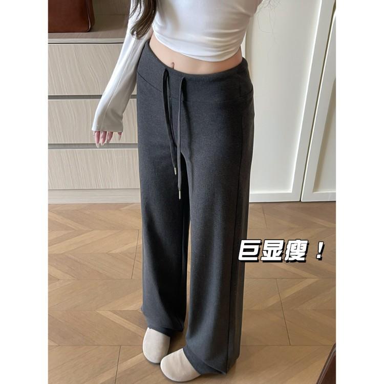 灰色运动裤女夏2025年新款高腰阔腿垂感显瘦秋季直筒窄版休闲卫裤