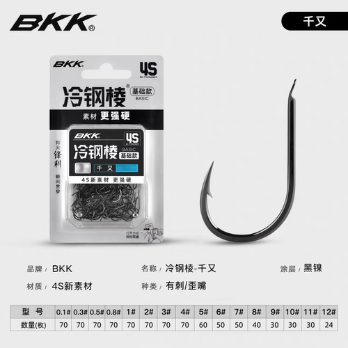BKK歪嘴千又4S冷钢棱鱼钩有倒刺野钓海钓筏钓矶钓正品盒装大包装