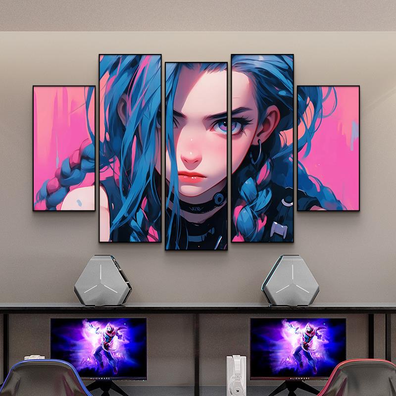 LOL挂画电竞房卧室墙面装饰英雄联盟金克斯壁画双城之战装饰画
