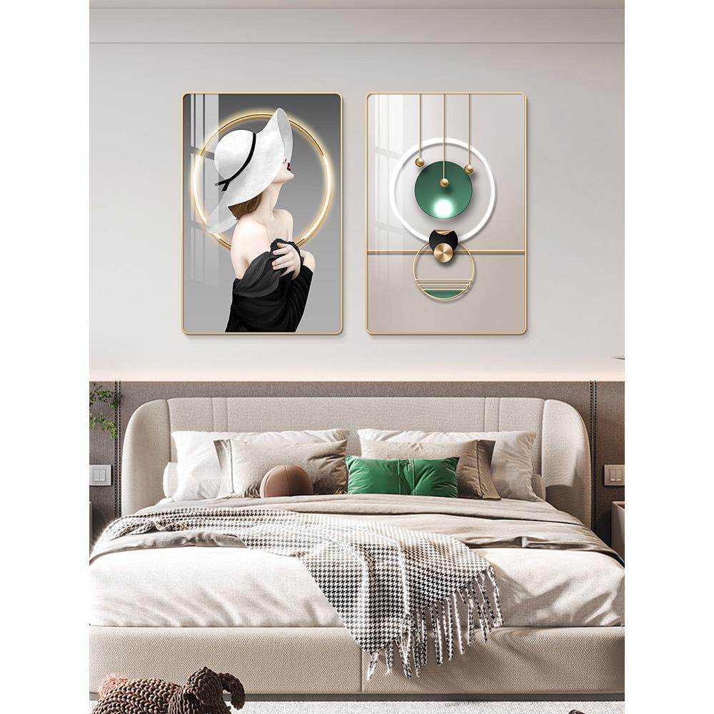 现代轻奢卧室床头装饰画人物几何抽象两联房间挂画高级感酒店壁画