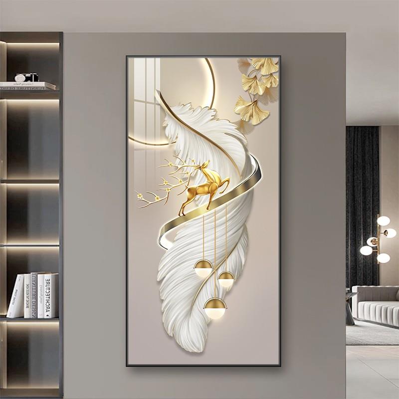 入户玄关装饰画羽毛壁画走廊过道挂画客厅山水画新款高级感玄关画