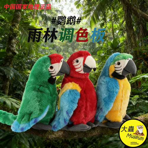 国家地理毛绒玩具红蓝白鹦鹉玩具