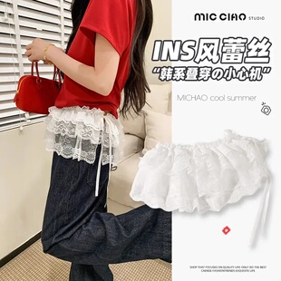 蕾丝花边屁帘儿新款蝴蝶结短款小屁帘韩系女士夏季叠穿屁帘蕾丝