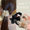 花朵丸子头水钻发饰头绳发圈头花欧根纱复古精致高级感盘头发发圈