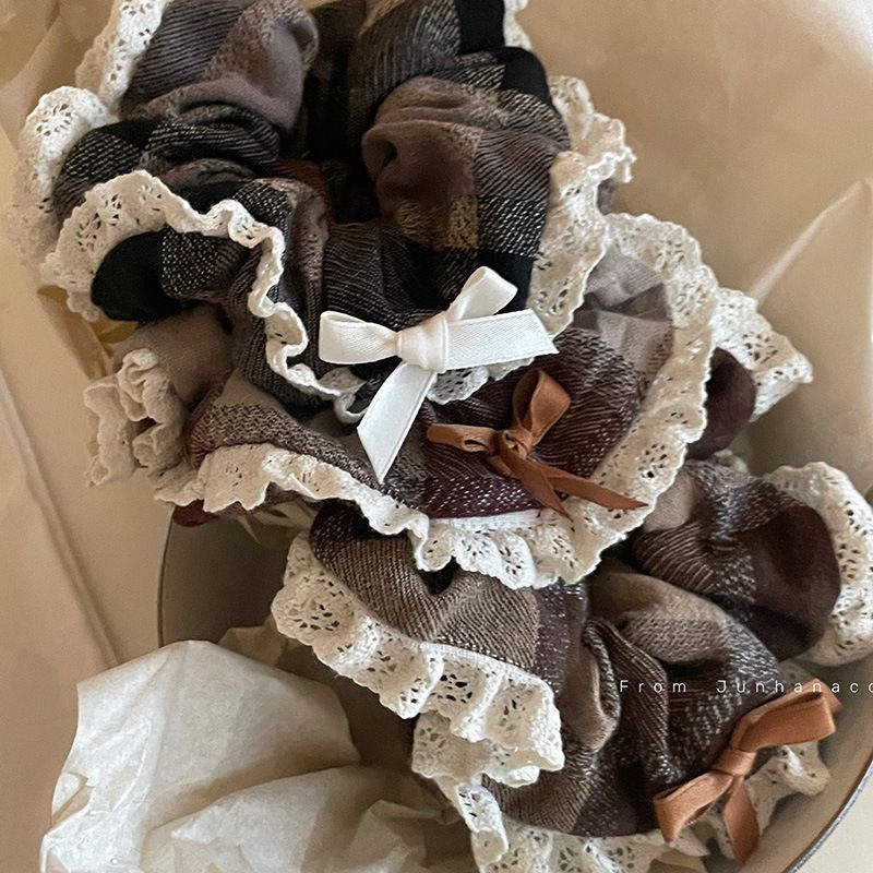 美拉德学院风大肠发圈秋冬新款咖色系蕾丝猪肠头绳女扎低马尾发饰