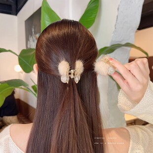 毛球樱桃小号抓夹女秋冬新款侧边刘海碎发夹后脑勺半扎发发卡头饰