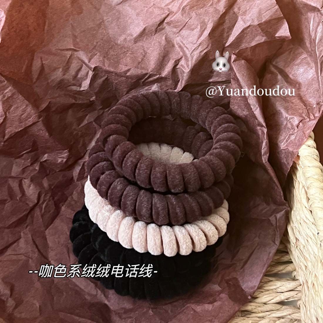 秋冬咖色系植绒电话线发圈