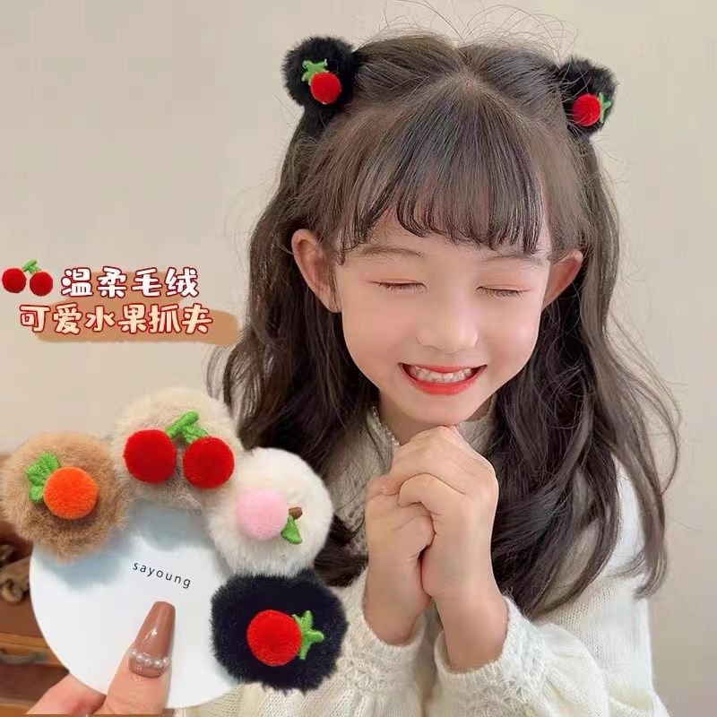 儿童毛球樱桃小发夹毛绒绒抓夹