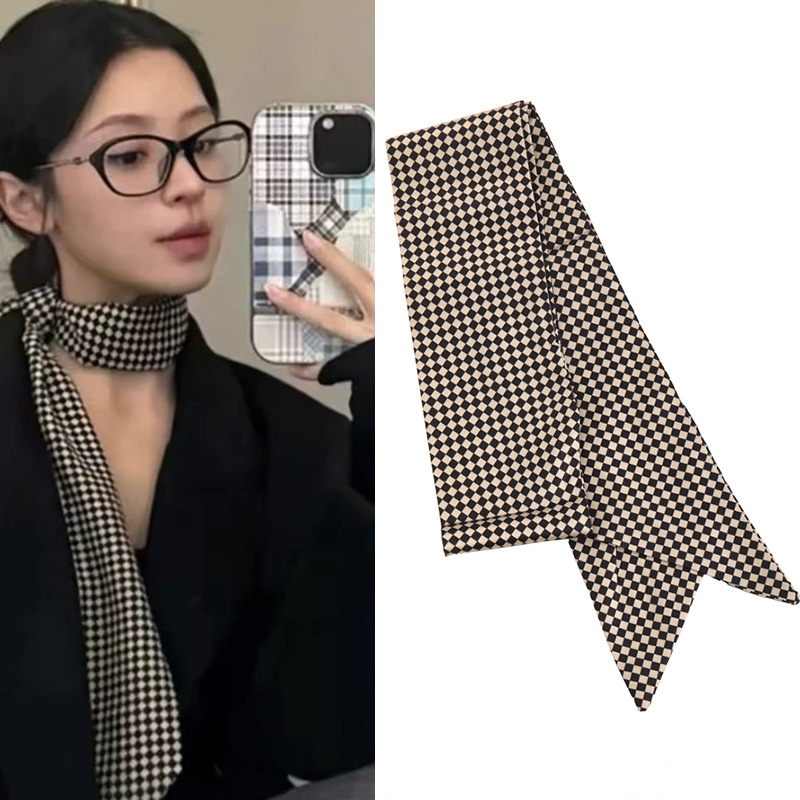 黑白格子丝巾发带领巾腰带