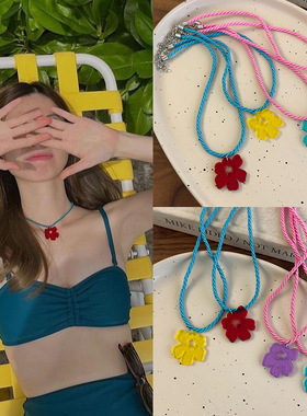 可爱撞色花朵锁骨链多巴胺项链