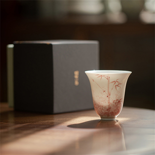 尚品阁丨墨染红竹茶杯主人杯功夫茶具高款陶瓷聚香杯文人器品茗杯