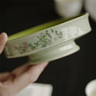 苹果绿手绘春韵书怀壶承干泡盘家用陶瓷茶点果盘功夫茶具 尚品阁