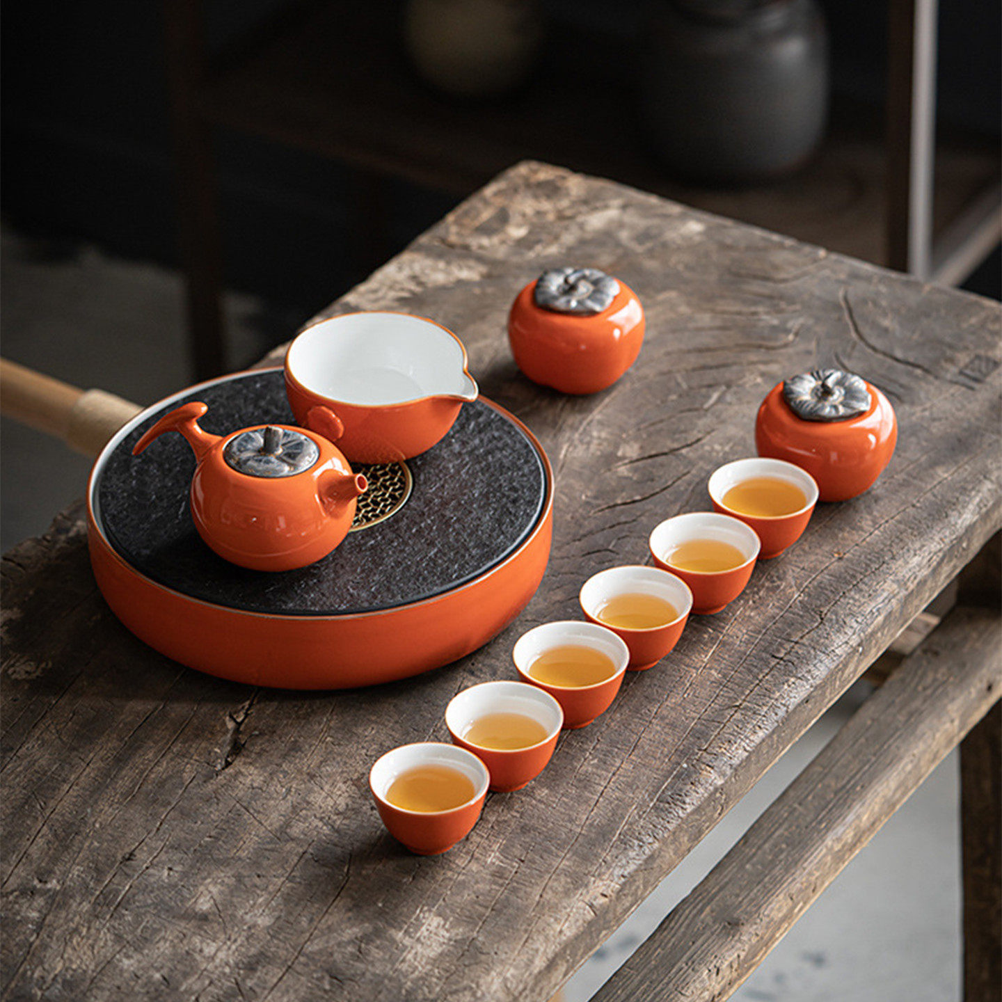尚品阁丨柿柿如意功夫茶具套装家用陶瓷泡茶壶带茶盘创意商务礼品