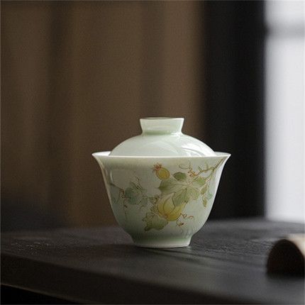 尚品阁丨艾绿葫芦藤福灵盖碗 文人器功夫茶具家用泡茶碗手绘盖碗