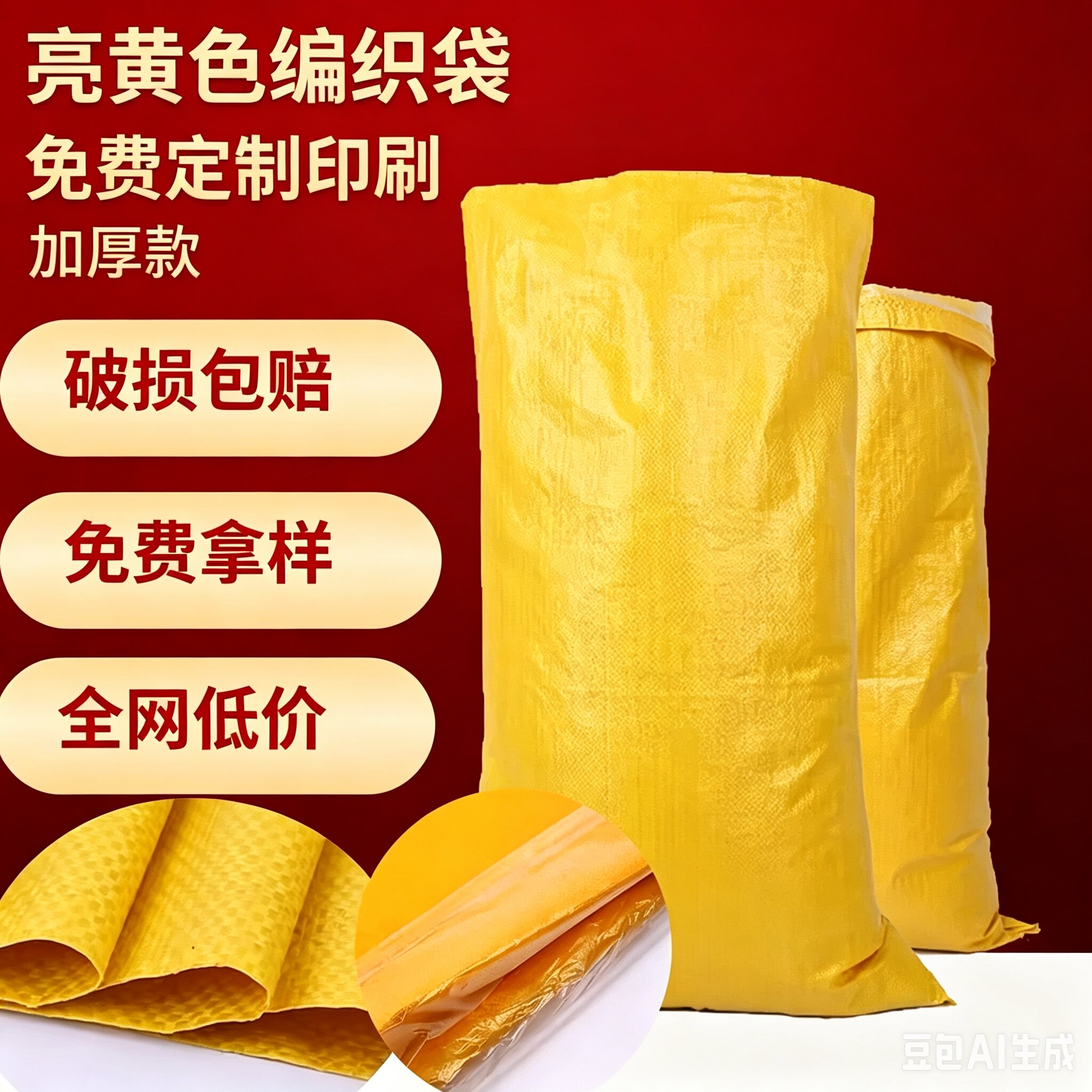 亮黄色编织袋批发加厚内膜蛇皮袋麻袋口袋粮食袋饲料袋装玉米袋子