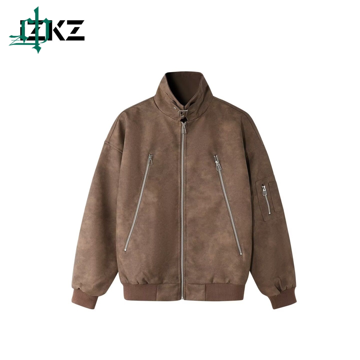 美拉德扎染双拉链PU皮衣男秋季cleanfit痞帅潮牌机车服骑行外套男