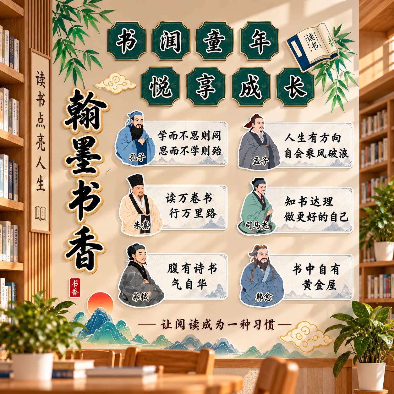 图书角布置装饰阅读区教室班级文化墙贴开小学阅读公约环创幼儿园