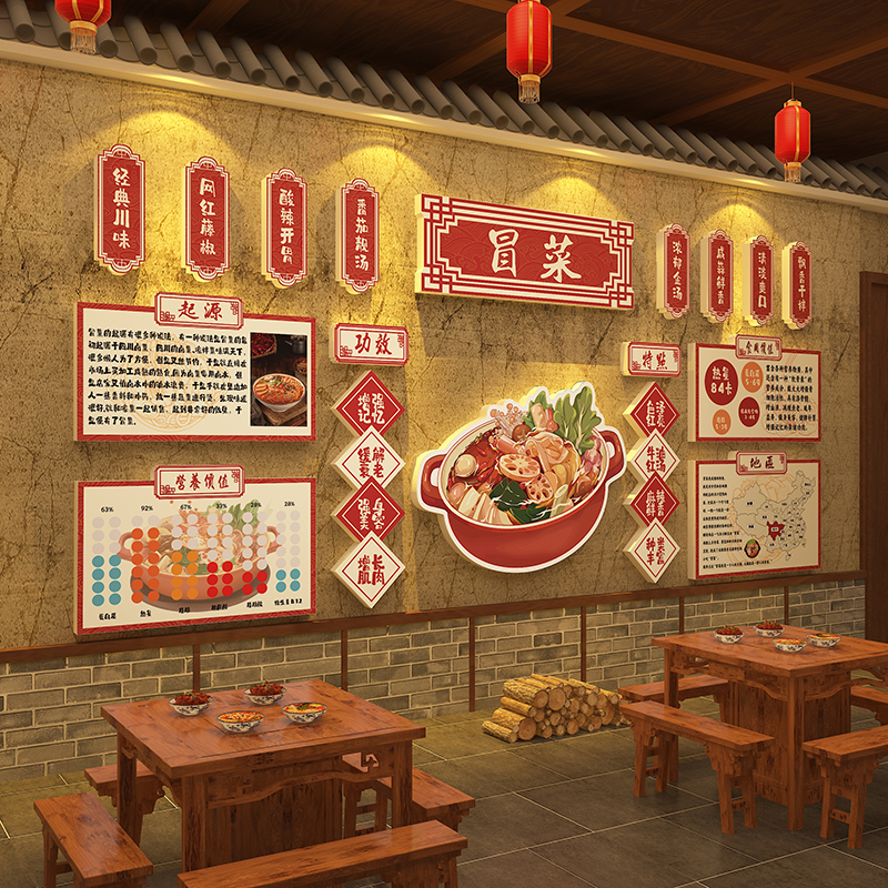 网红冒菜店墙面装饰麻辣烫烤鸭火锅市井风格餐饮壁画广告海报挂画