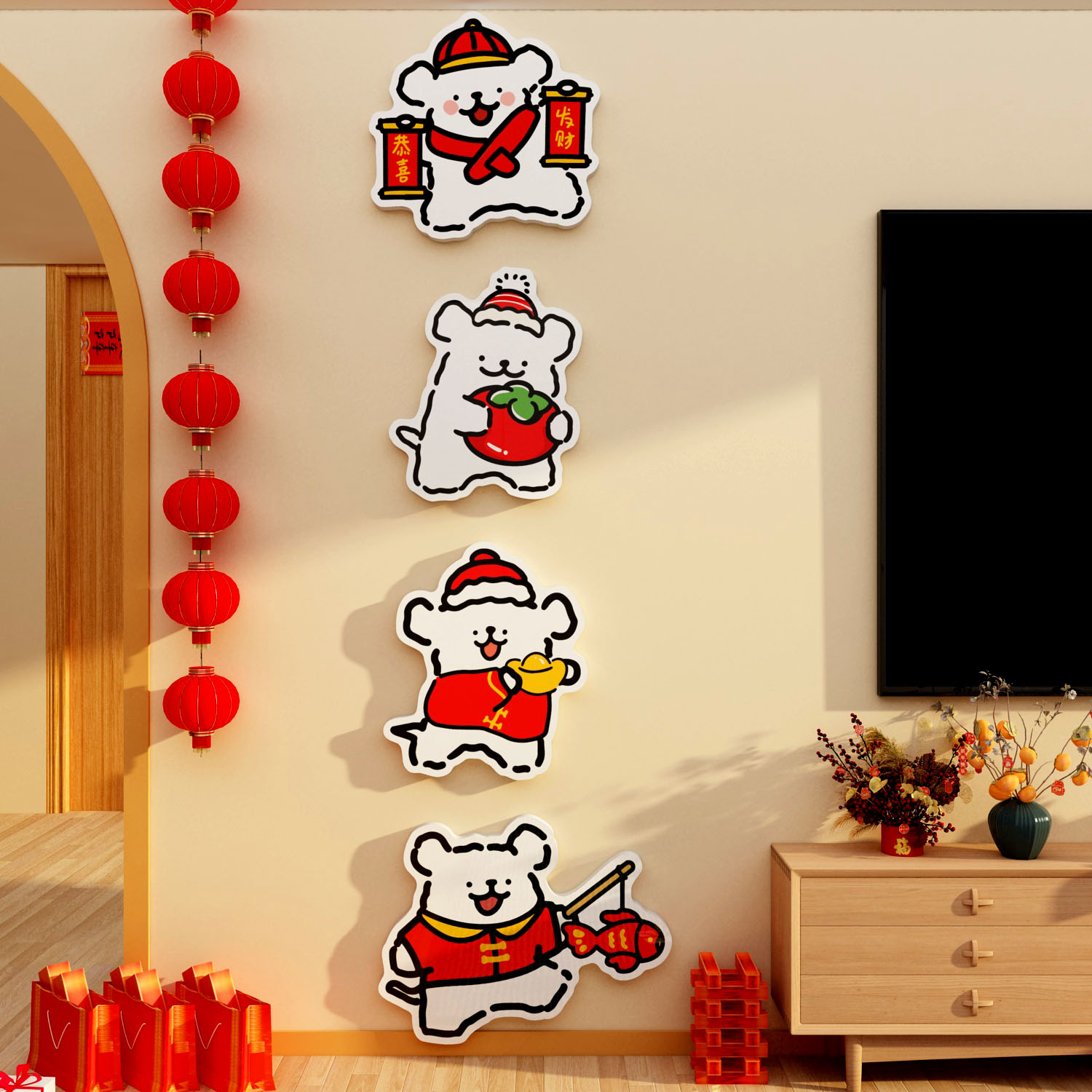 线条小狗墙画2026福过马新年装饰品挂件布置挥春节电视机背景墙贴