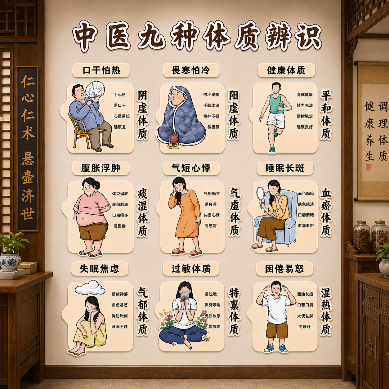 中医馆氛围布置养生软装饰挂画十二时辰文化背景药食同源展示墙面图片