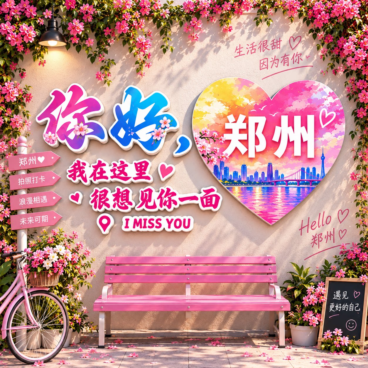 城市名打卡墙拍照区布置网红店铺门口氛围装饰互动墙贴户外造背景