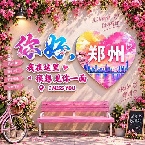 城市名打卡墙拍照区布置网红店铺门口氛围装饰互动墙贴户外造背景