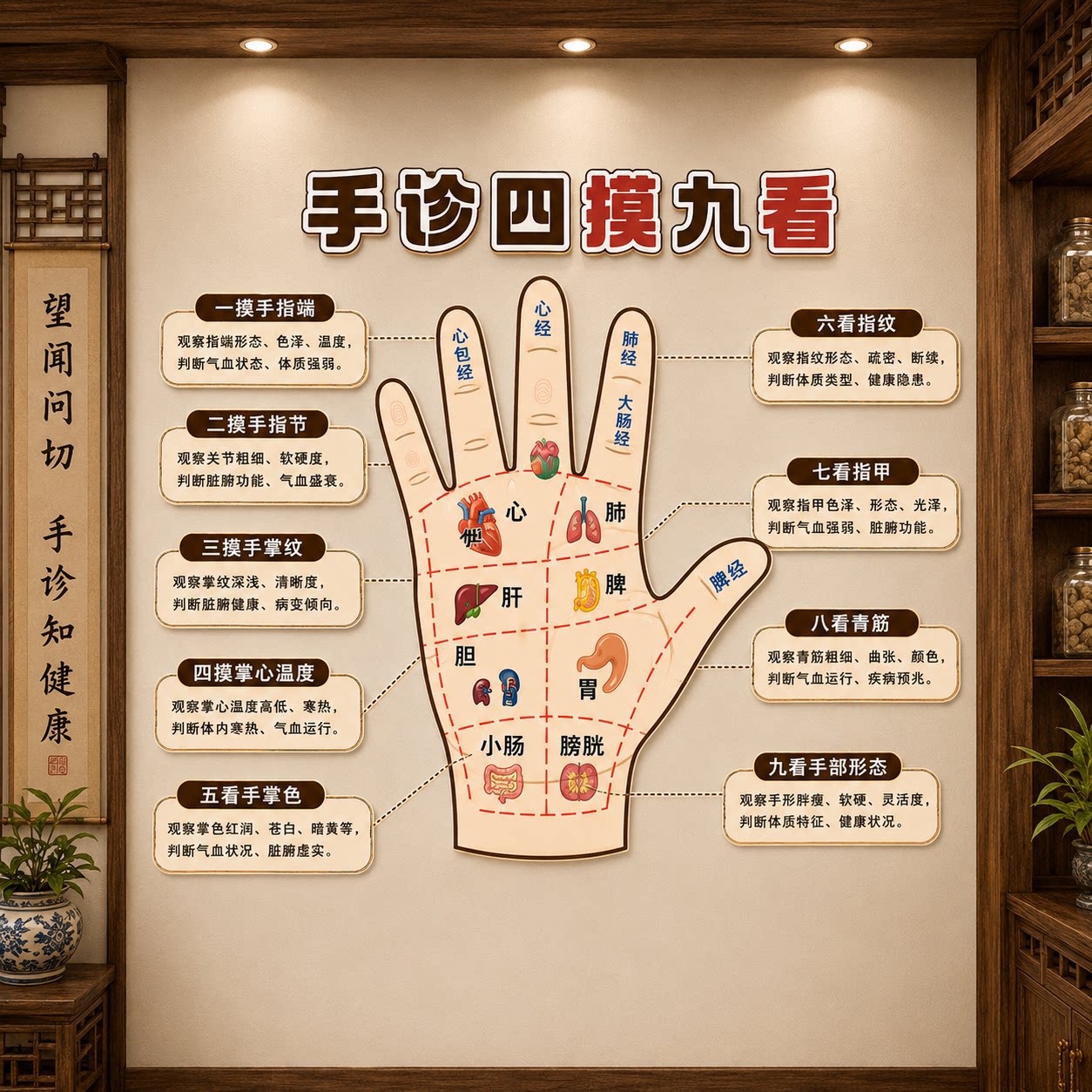 中医馆氛围布置养生软装饰挂画十二时辰文化背景药食同源展示墙面图片