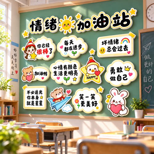 心理角咨询教室学校装饰品健康辅导情绪管理心灵驿站文化墙贴纸画