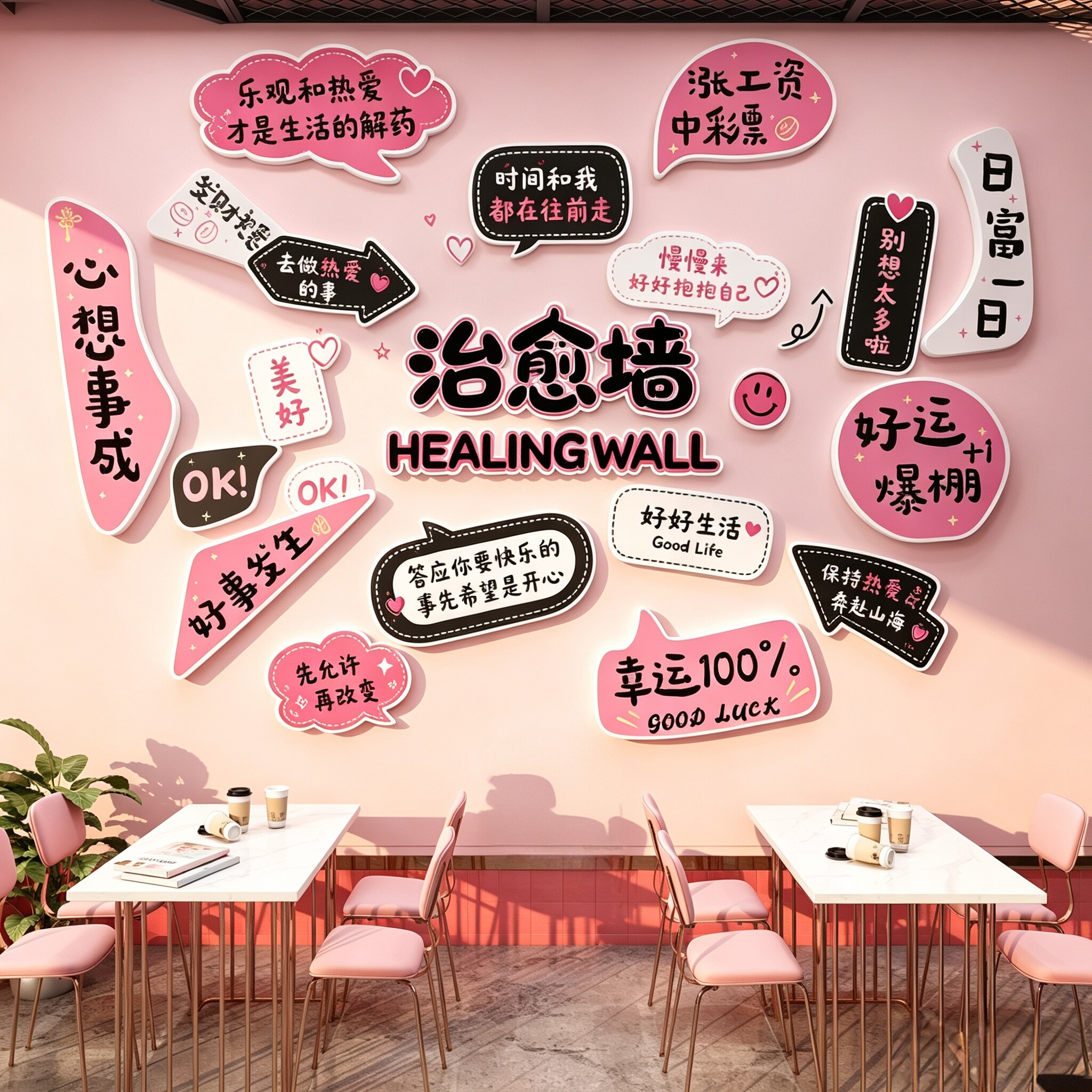 网红治愈墙办公室氛围布置员工休息区茶水间壁面装饰标语背景贴画