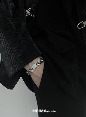 重工质感欧美古巴手链男潮嘻哈简约粗款小众设计男生手饰钛钢