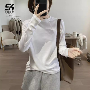 休闲上衣 白色长袖 t恤女2025秋冬季 新款 宽松小个子卫衣内搭打底衫