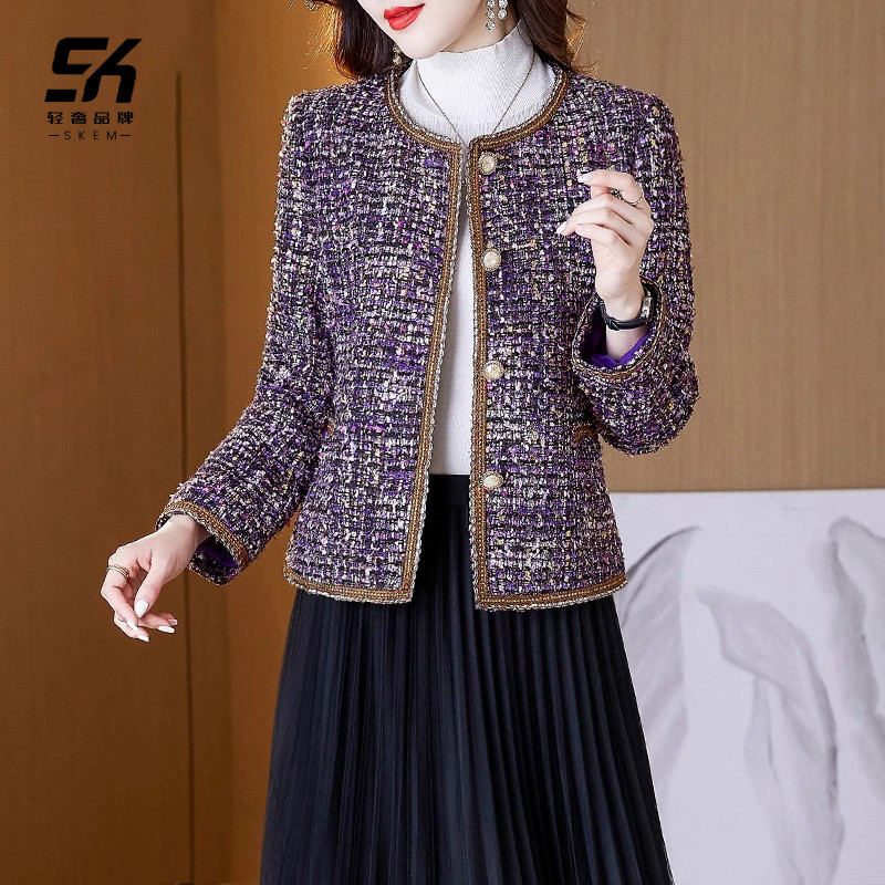 小香风短外套女2025新款气质优雅秋冬季时尚紫色上衣百搭女士外套