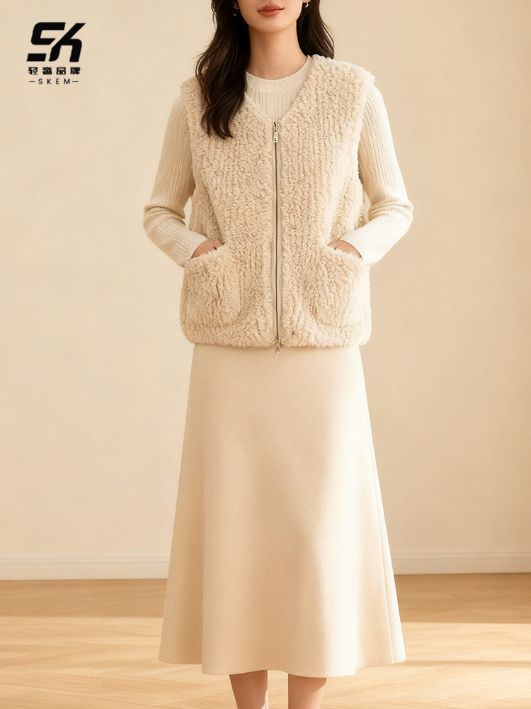 鄂尔多斯市羊绒马夹女士2025秋冬新款毛巾圈羊绒马甲坎肩羊毛背心