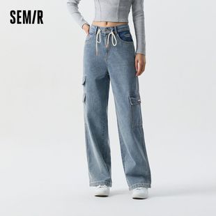 商场同款森马牛仔裤女复古街头工装裤刺绣阔腿裤潮酷103124124012