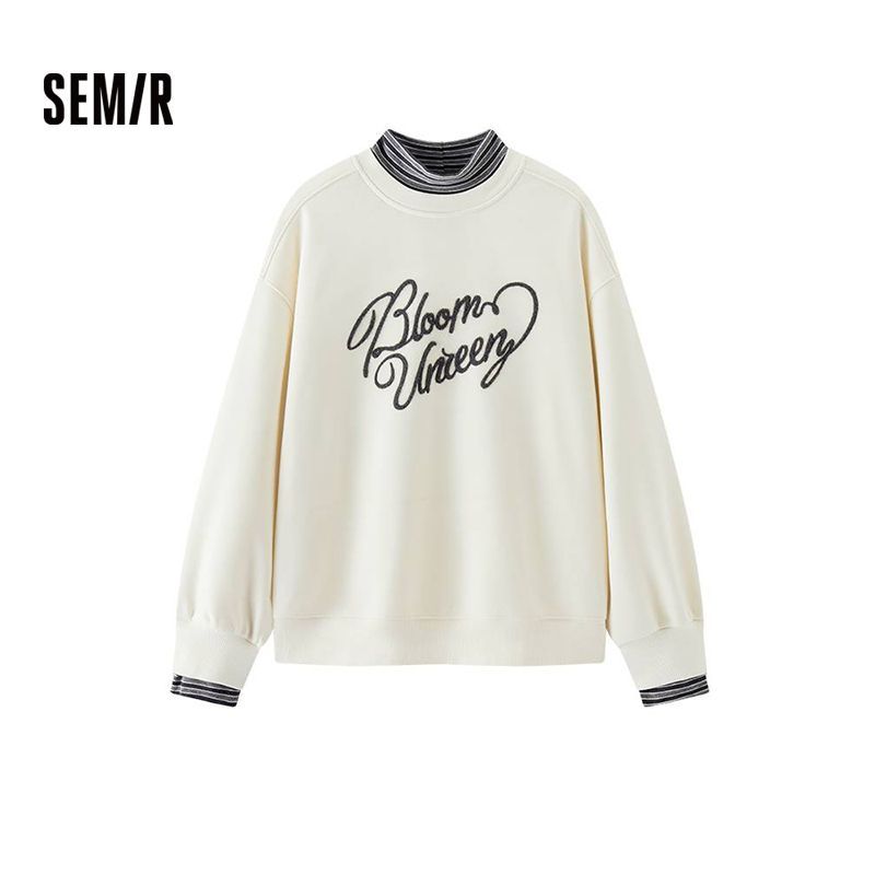 森马2025年新款冬季女款假两件叠穿圆领卫衣宽松长袖107725116013