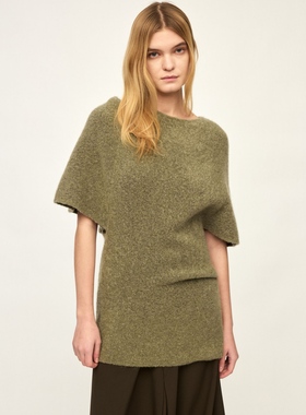 RUOHAN 25早秋 CAPE 绿色圈圈纱羊绒针织披肩袖上衣