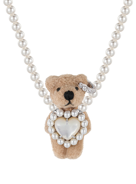 YVMIN/尤目乐园系列爱心母贝珍珠毛绒小熊项链