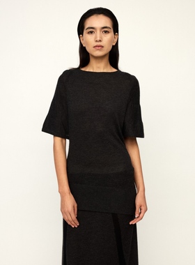 RUOHAN 25早秋 CAPE 深灰色精纺羊绒针织披肩袖上衣