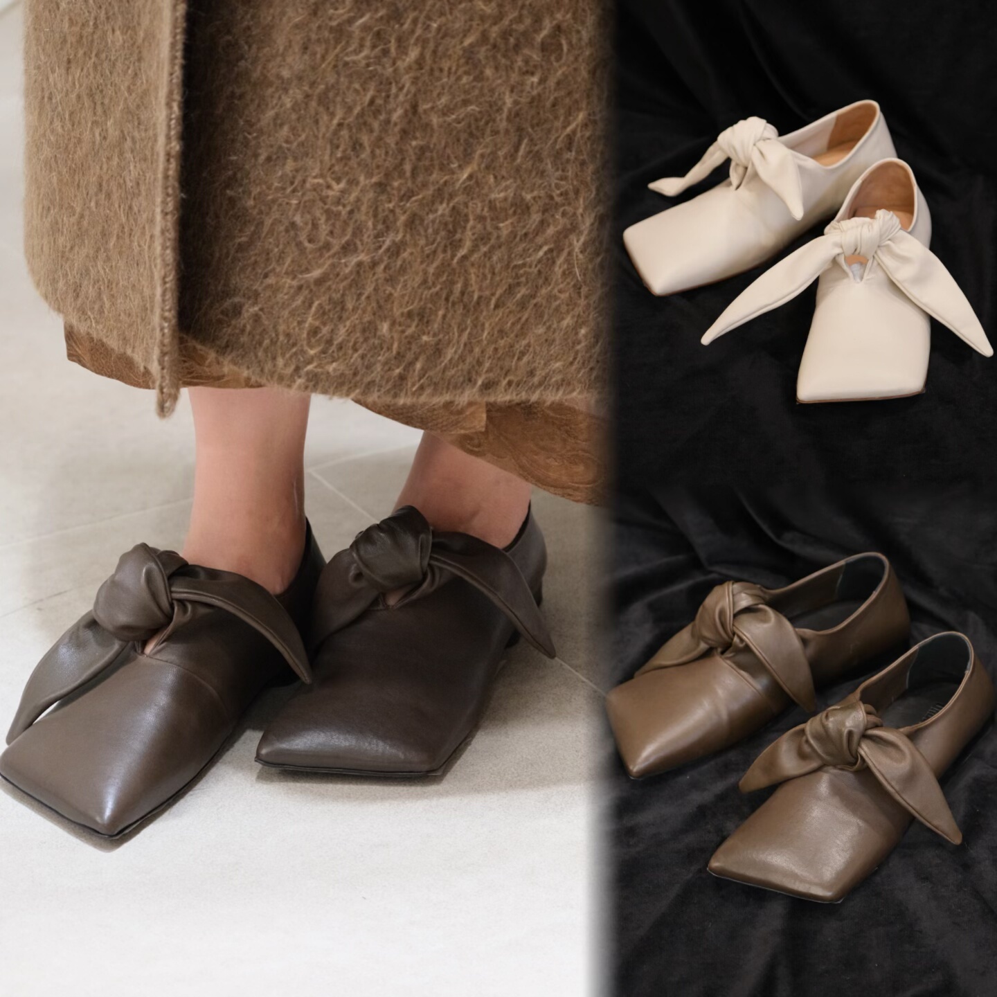 CASTING无隅｜UMA WANG 25秋冬 多色牛皮斜方头绑带低跟皮鞋单鞋