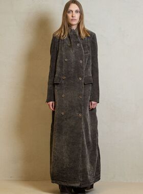 CASTING无隅｜UMA WANG 25秋冬 深灰色丝绒双排扣秋冬长大衣