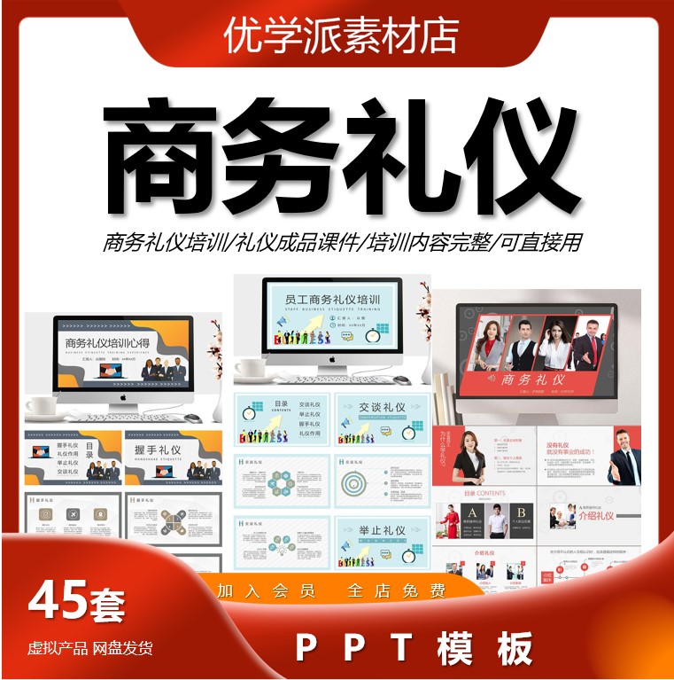 职场公司商务社交礼仪培训课件新员工入职业素养讲座PPT模板素材